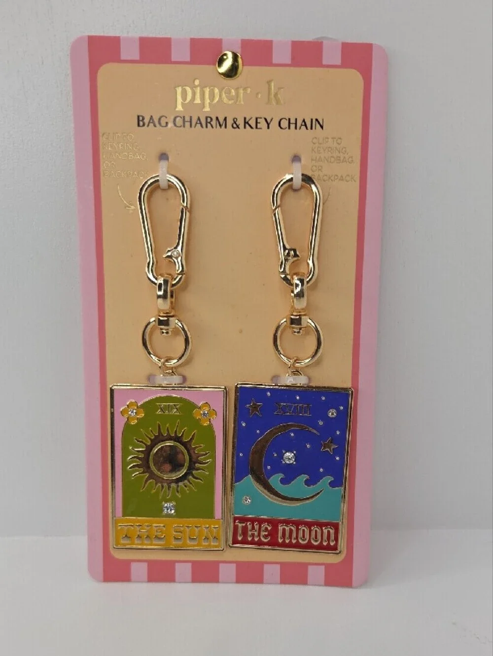 💙▪️piper k▪️ Uk Exclusive Sun & Moon Enamel Bag Charm Key Chains